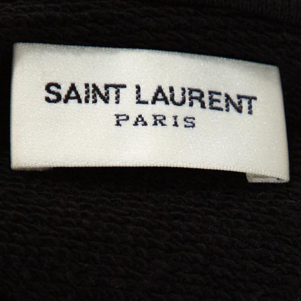 Men's Saint Laurent Black Logo Print Cotton Hooded Sweatshirt L