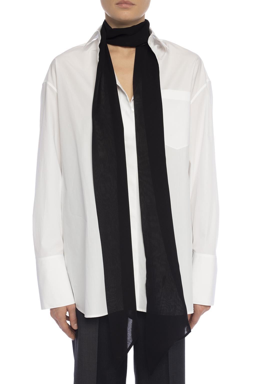Bufanda Lavallière larga de seda georgette negra Saint Laurent Negro