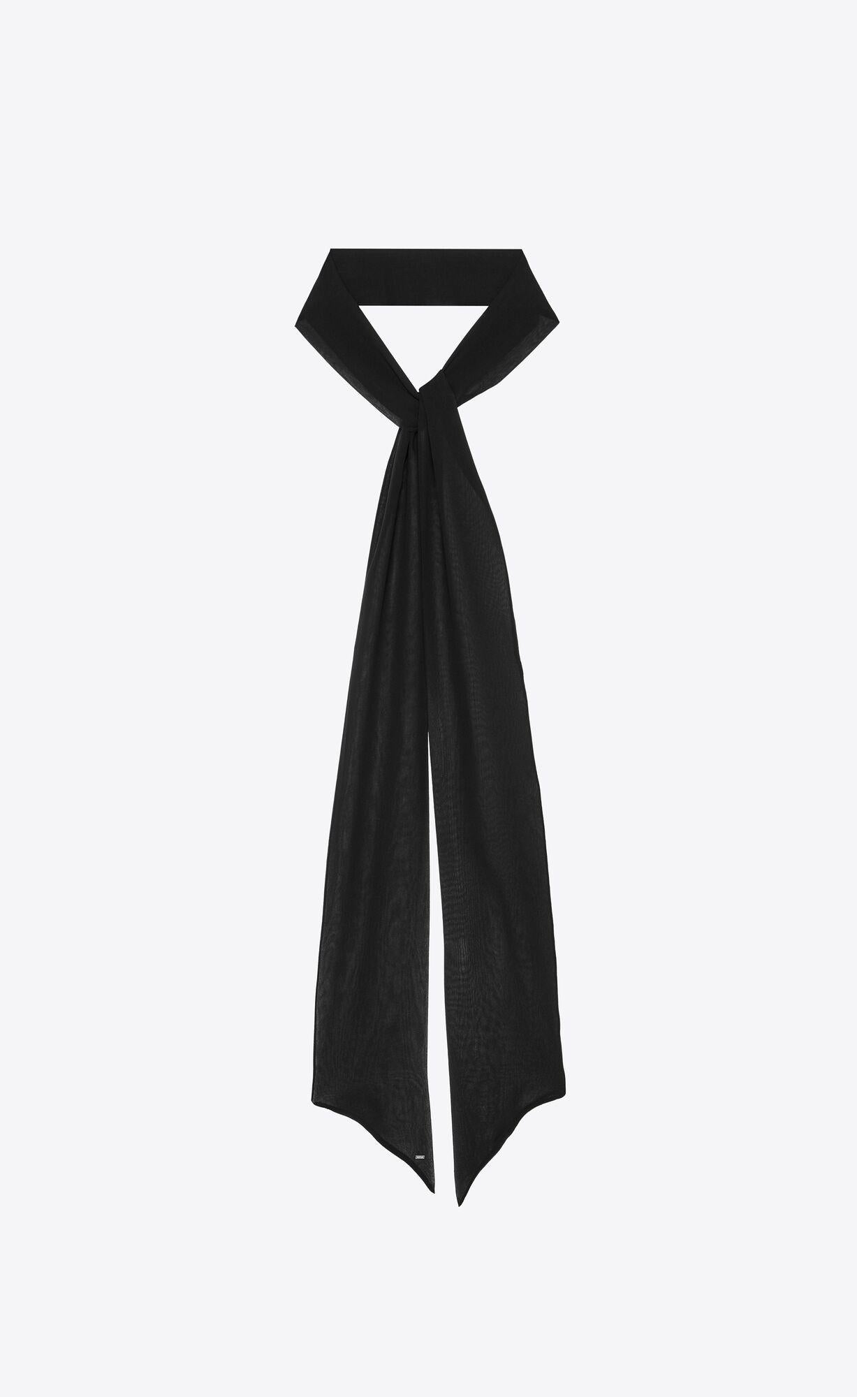 Saint Laurent Black Long Silk Georgette Lavallière Scarf For Sale at ...