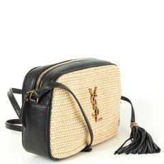 SAINT LAURENT black LOU CAMERA Shoulder Bag RAFFIA & VINTAGE LEATHER