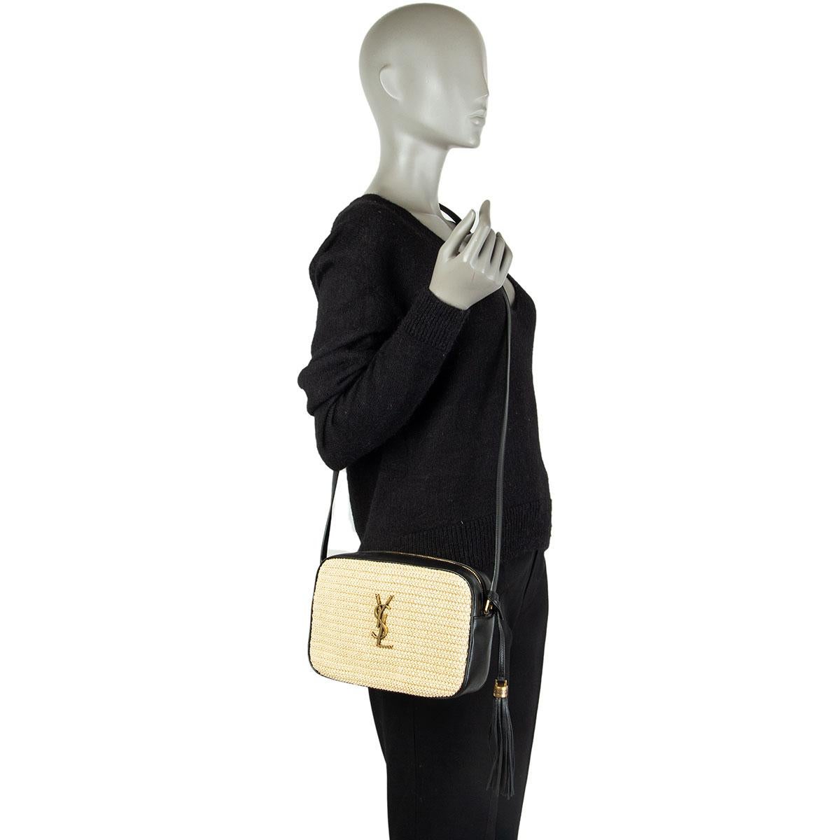 Beige SAINT LAURENT black LOU CAMERA Shoulder Bag RAFFIA & VINTAGE LEATHER