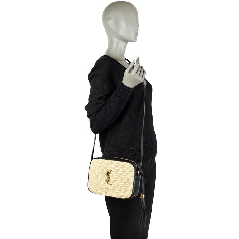SAINT LAURENT black LOU CAMERA Shoulder Bag RAFFIA and VINTAGE LEATHER