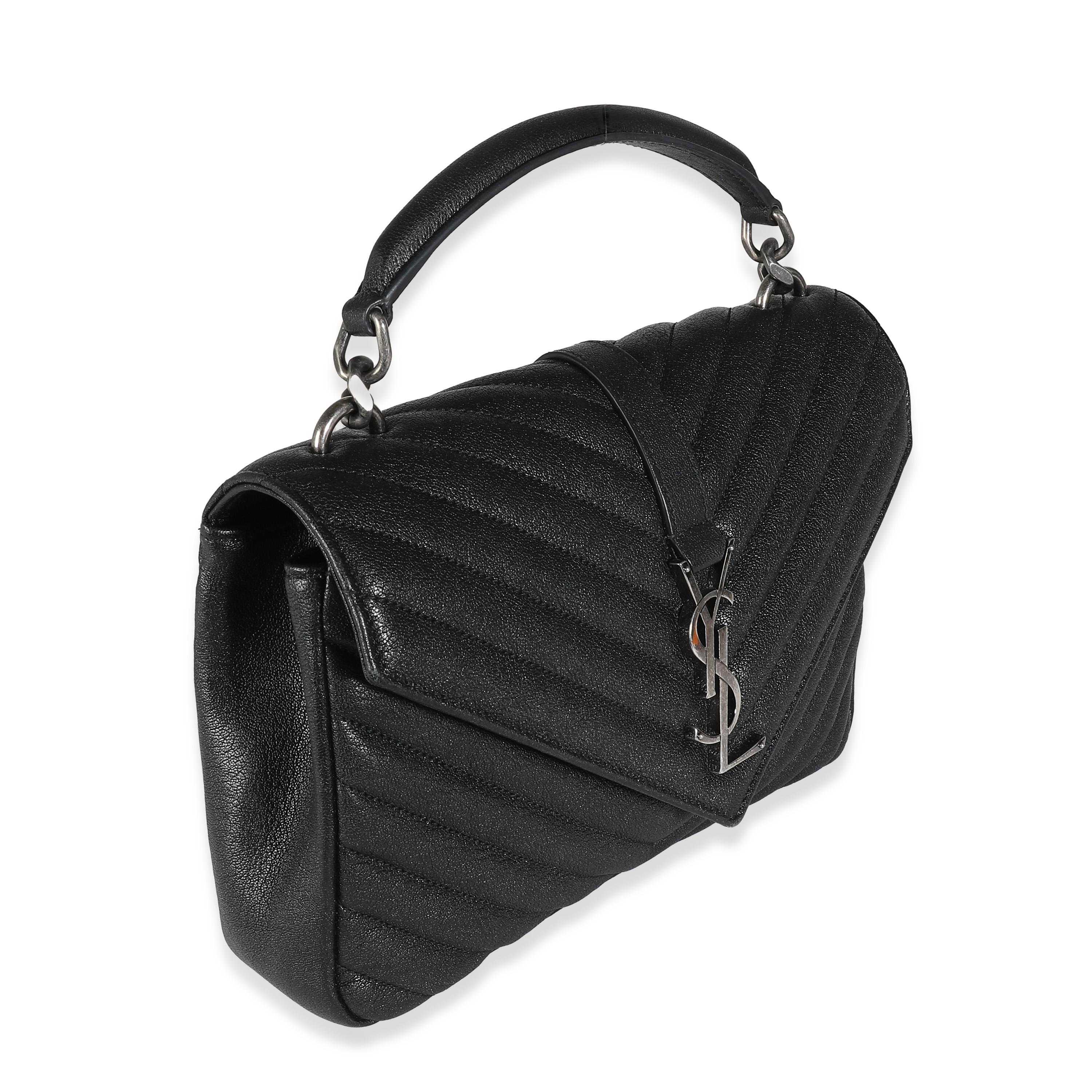 Listing Title: Saint Laurent Black Sheepskin Matelasse Chevron Medium College Bag
SKU: 139357
MSRP: 2650.00 USD
Condition: Pre-owned 
Handbag Condition: Good
Condition Comments: Item is in good condition with apparent signs of wear.  Strap not