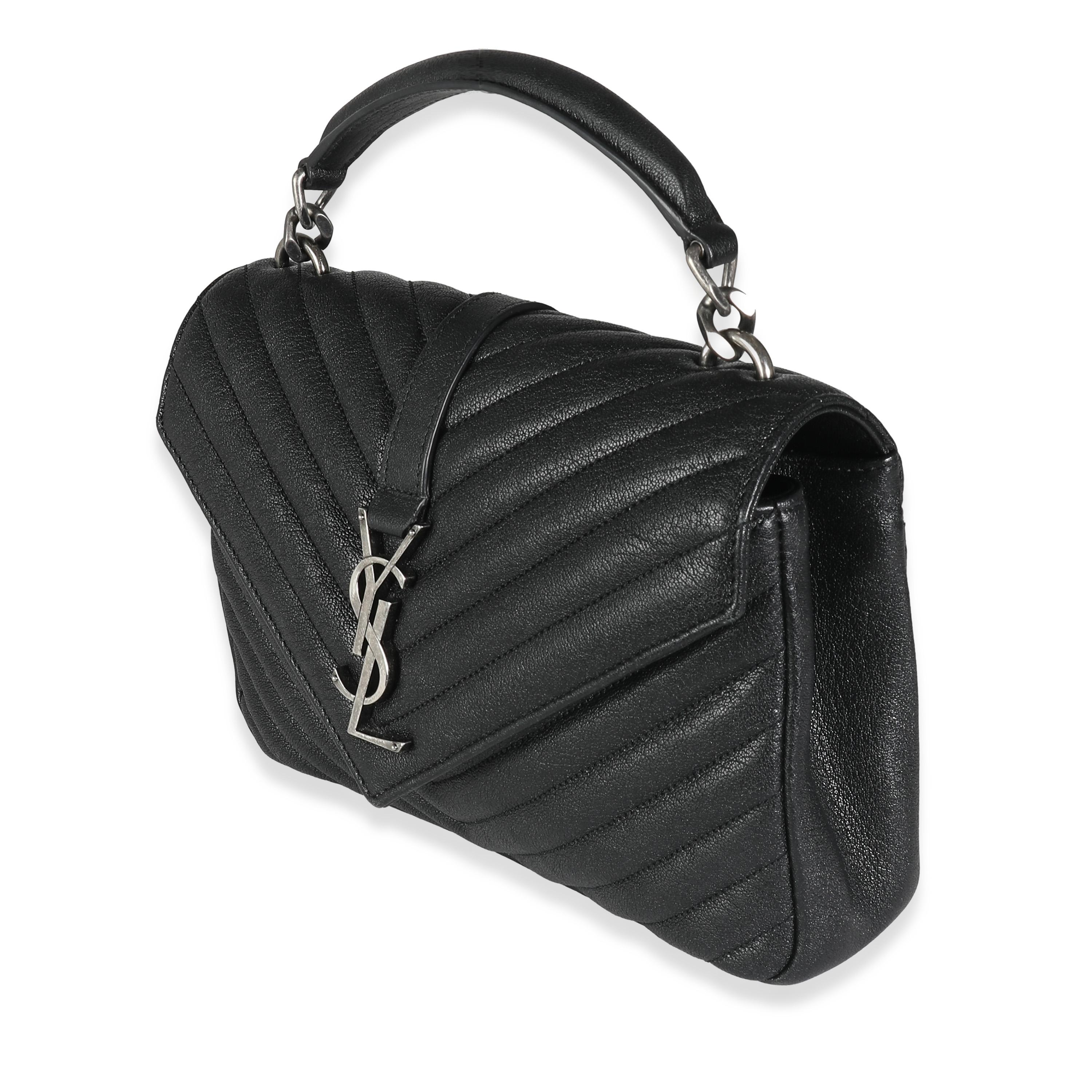 Saint Laurent Black Matelasse Chevron Lambskin Medium College Bag In Excellent Condition For Sale In New York, NY