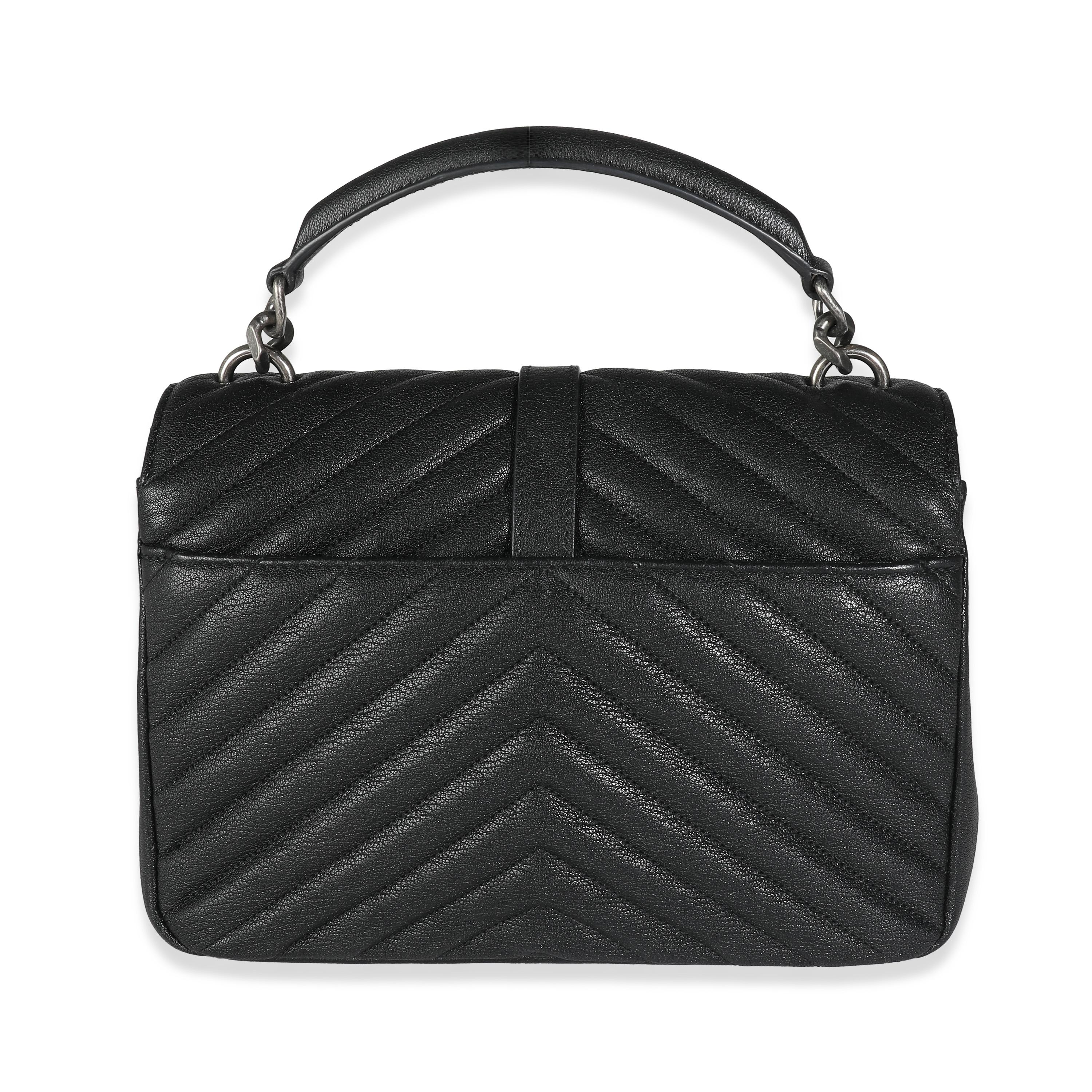Saint Laurent Black Matelasse Chevron Lambskin Medium College Bag For Sale 2