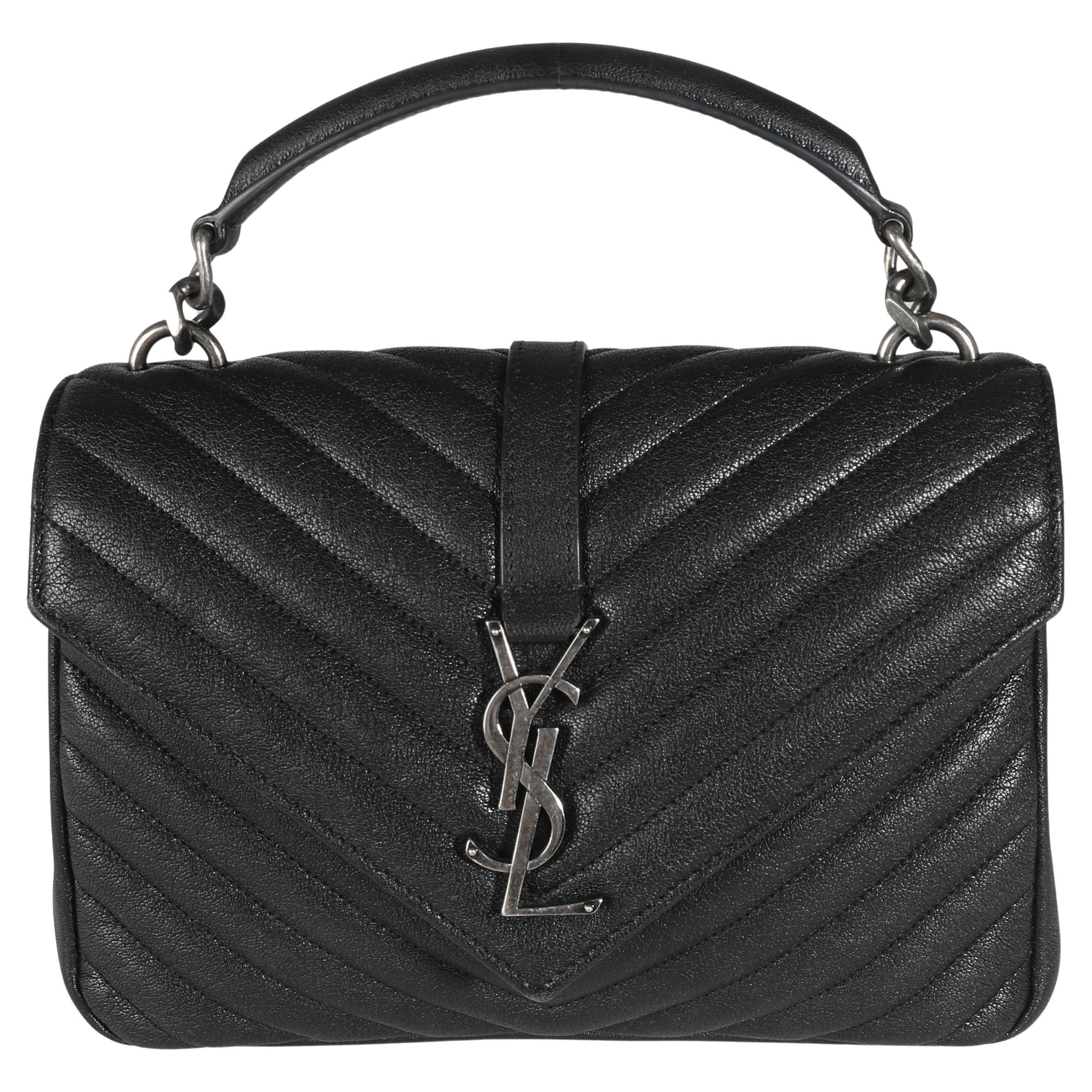Saint Laurent Black Matelasse Chevron Lambskin Medium College Bag For Sale