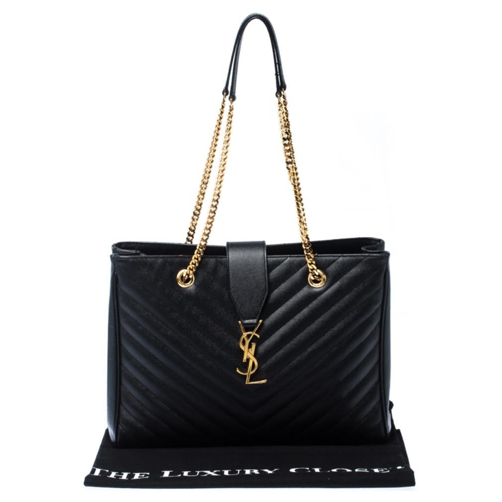 Saint Laurent Black Matelasse Leather Cassandre Shopper Tote 5