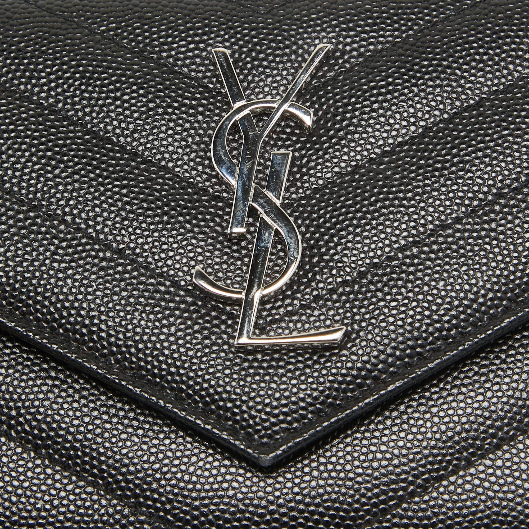 Saint Laurent Black Matelasse Leather Cassandre Trifold Wallet For Sale 3