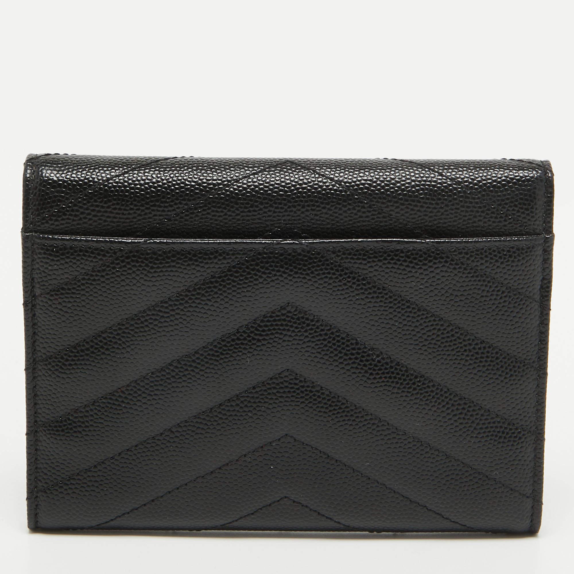 Saint Laurent Black Matelasse Leather Cassandre Trifold Wallet For Sale 4