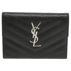 Saint Laurent Black Matelasse Leather Cassandre Trifold Wallet