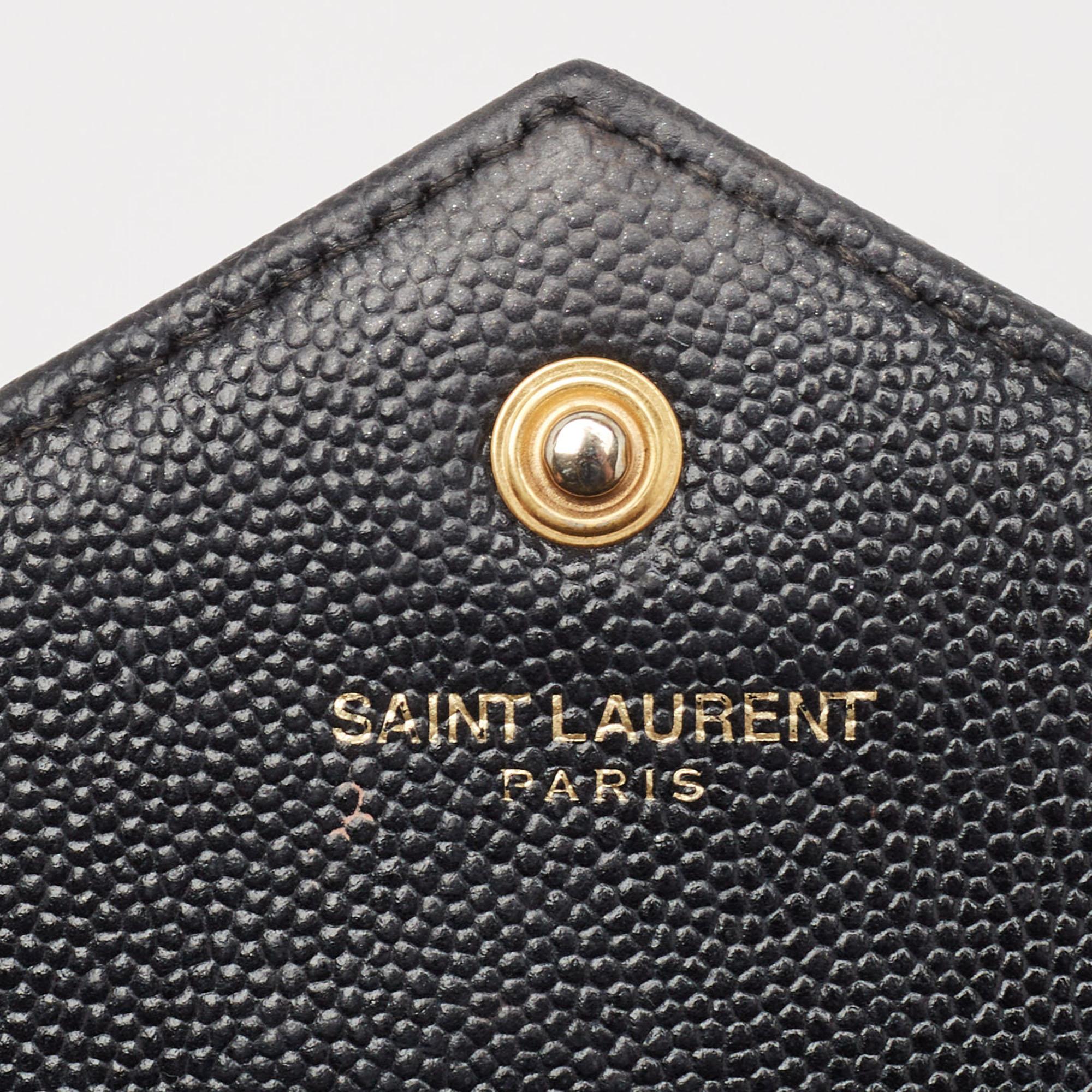 Saint Laurent Black Matelassé Leather Cassandre Wallet on Chain 15