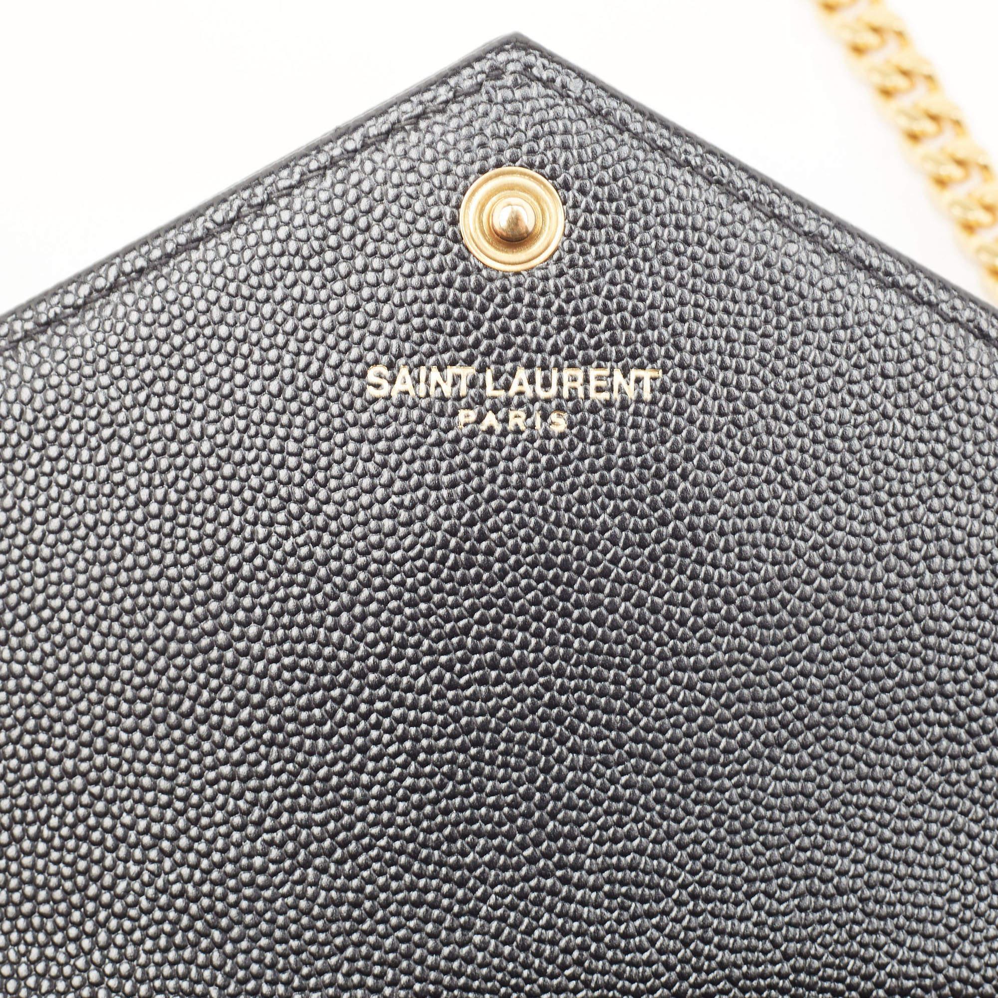 Saint Laurent Black Matelassé Leather Cassandre Wallet on Chain 1