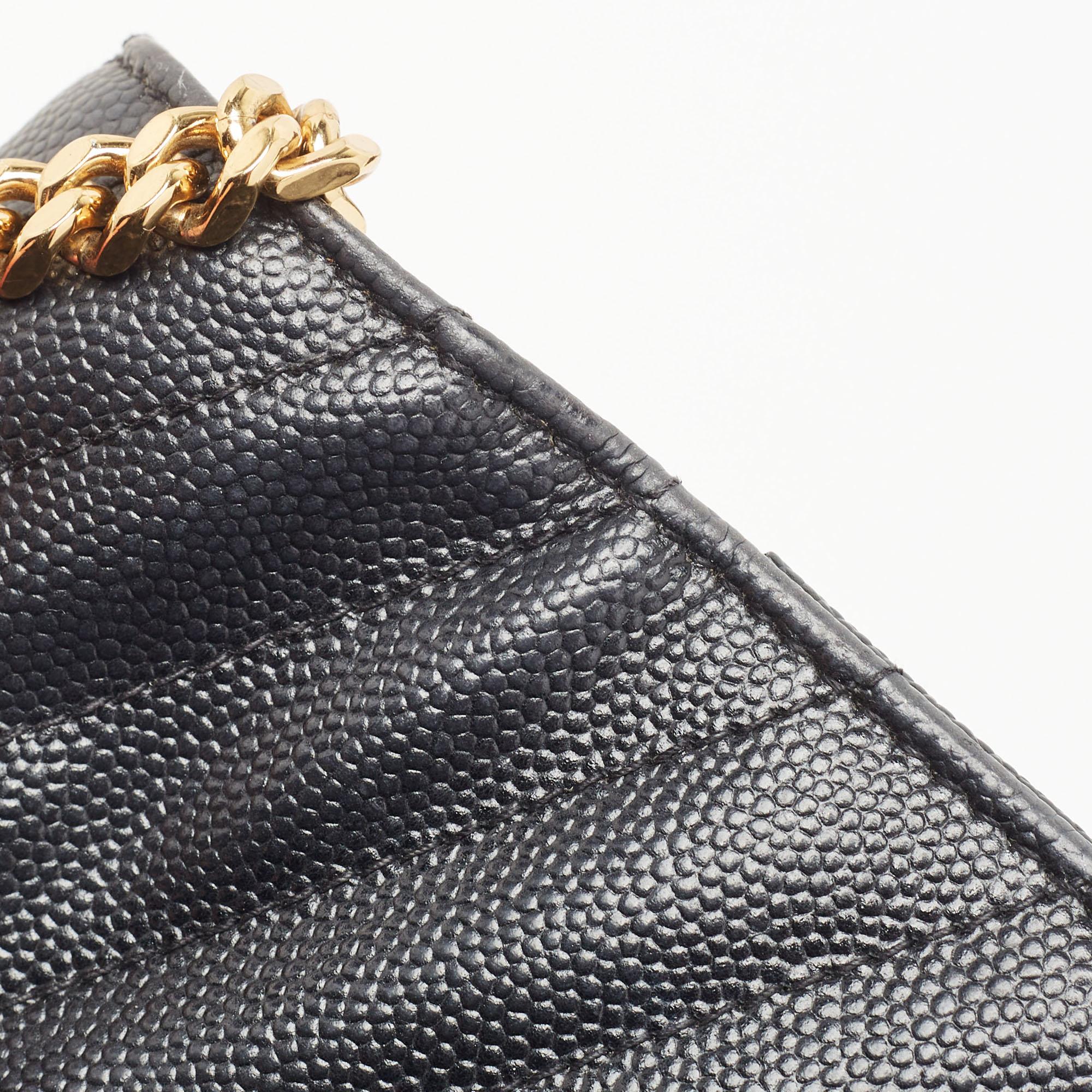 Saint Laurent Black Matelassé Leather Cassandre Wallet on Chain 3