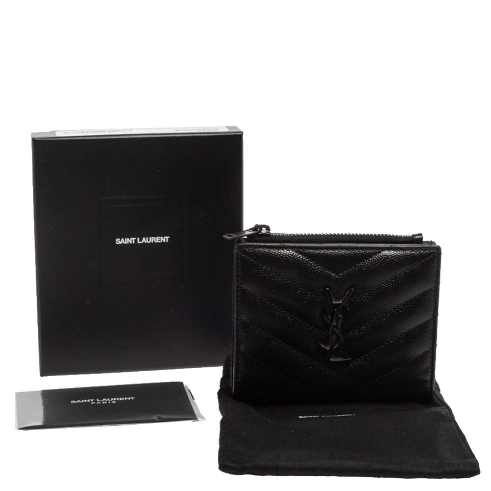 Saint Laurent Black Matelassé Leather Flap Zip Compact Wallet 6