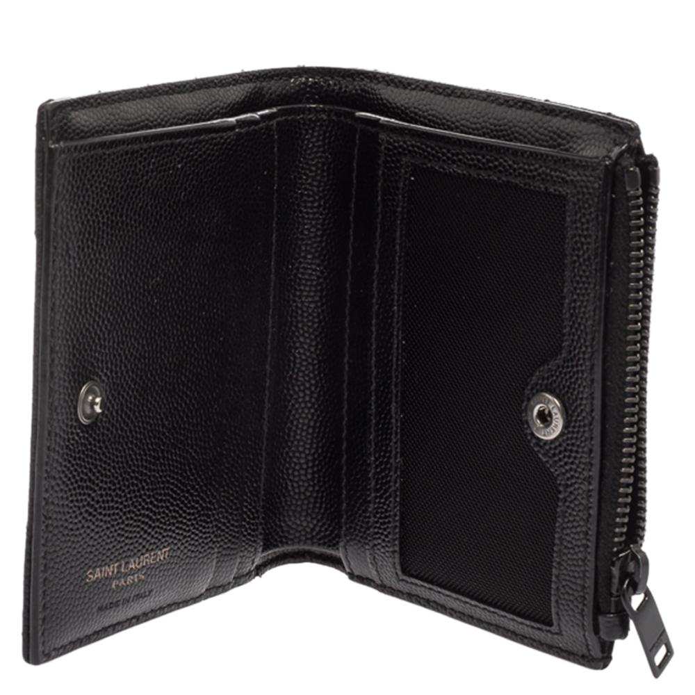 Saint Laurent Black Matelassé Leather Flap Zip Compact Wallet 7