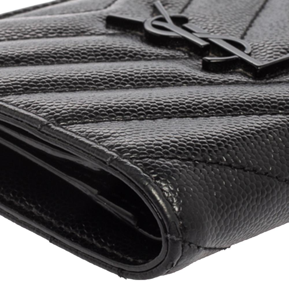 Women's Saint Laurent Black Matelassé Leather Flap Zip Compact Wallet