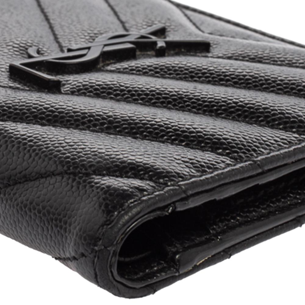 Saint Laurent Black Matelassé Leather Flap Zip Compact Wallet 1
