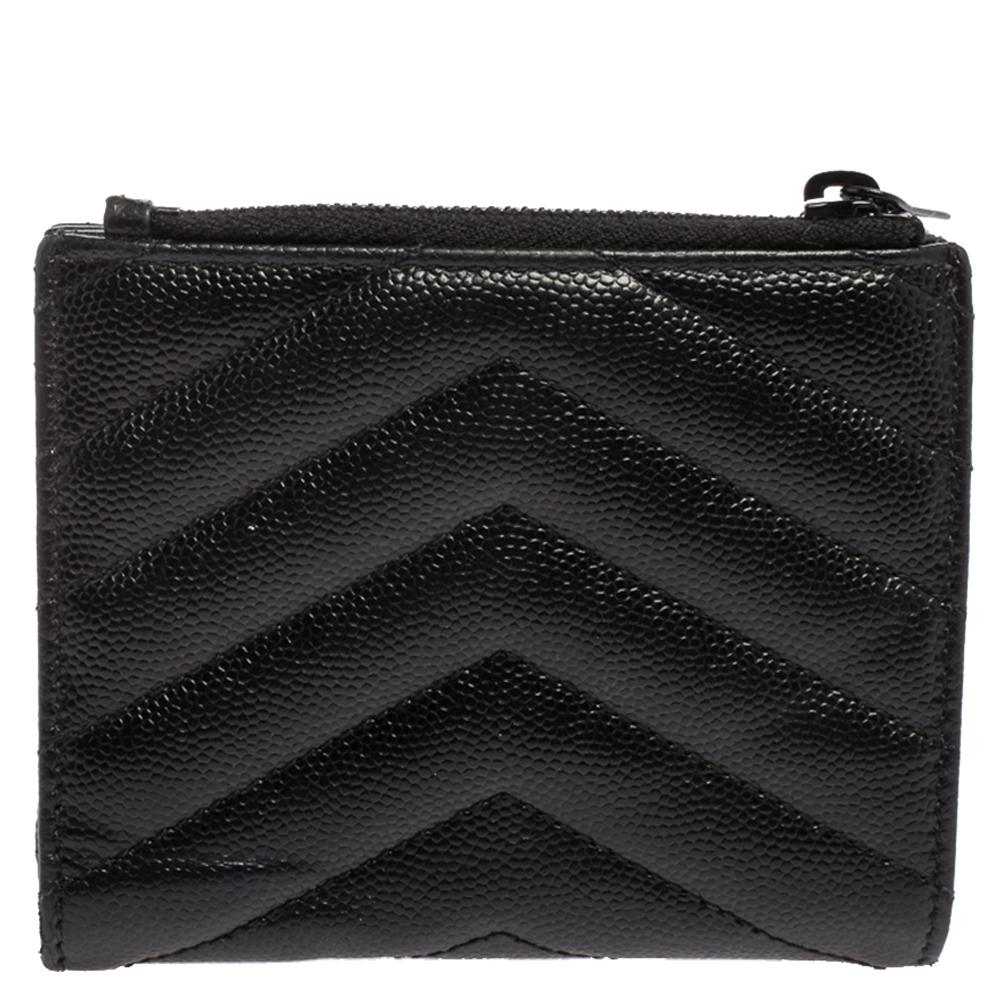Saint Laurent Black Matelassé Leather Flap Zip Compact Wallet 3