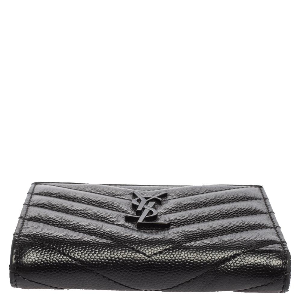 Saint Laurent Black Matelassé Leather Flap Zip Compact Wallet 5
