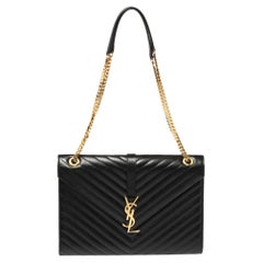 Saint Laurent Black Matelassé Leather Large Cassandre Flap Bag