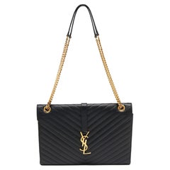 Saint Laurent Black Matelasse Leather Large Cassandre Flap Shoulder Bag
