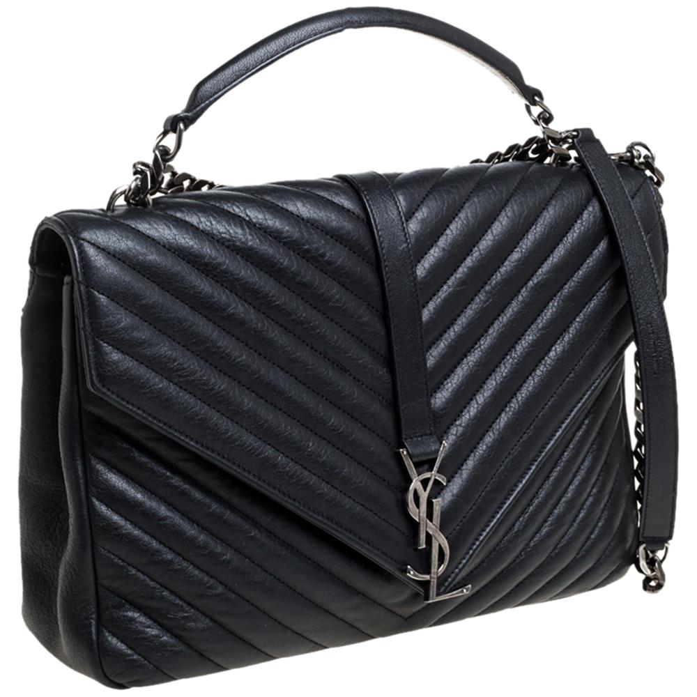 Women's Saint Laurent Black Matelasse Leather Large College Top Handle Bag
