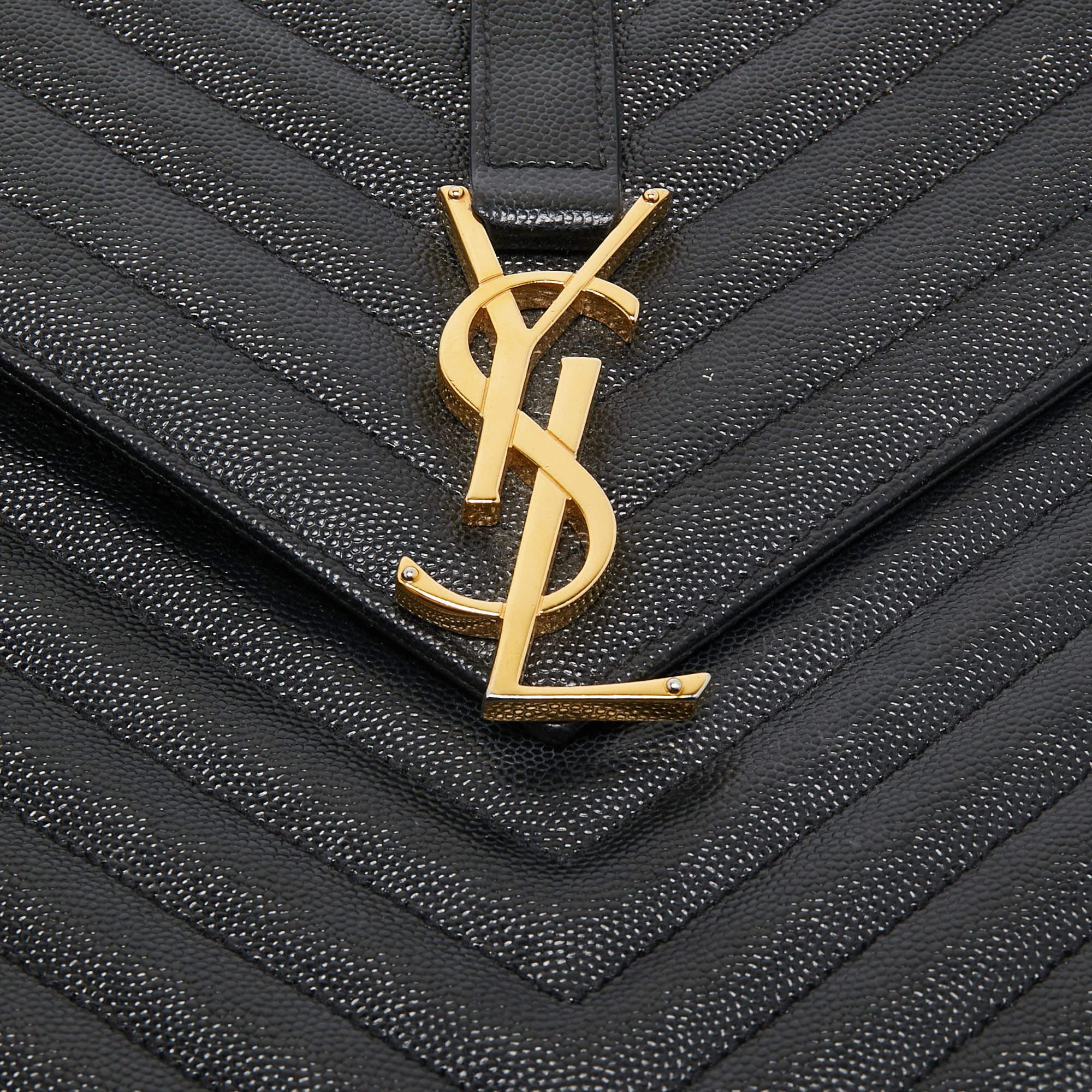 Saint Laurent Black Matelasse Leather Large Monogram Envelope Shoulder Bag 7