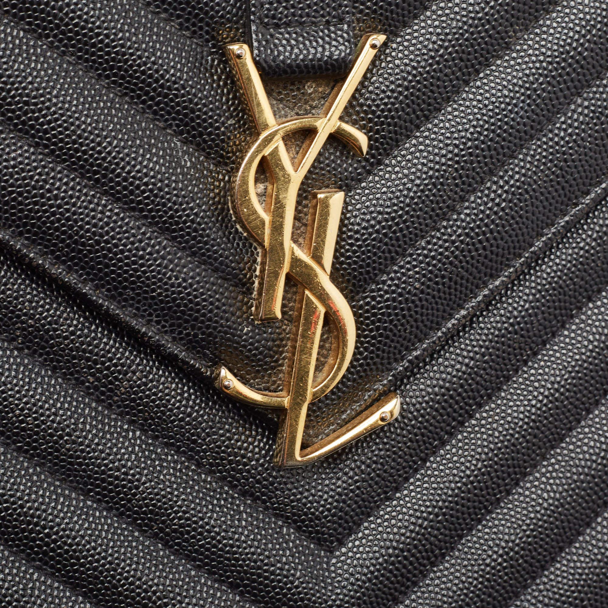 Saint Laurent Black Matelasse Leather Large Monogram Envelope Shoulder Bag For Sale 7