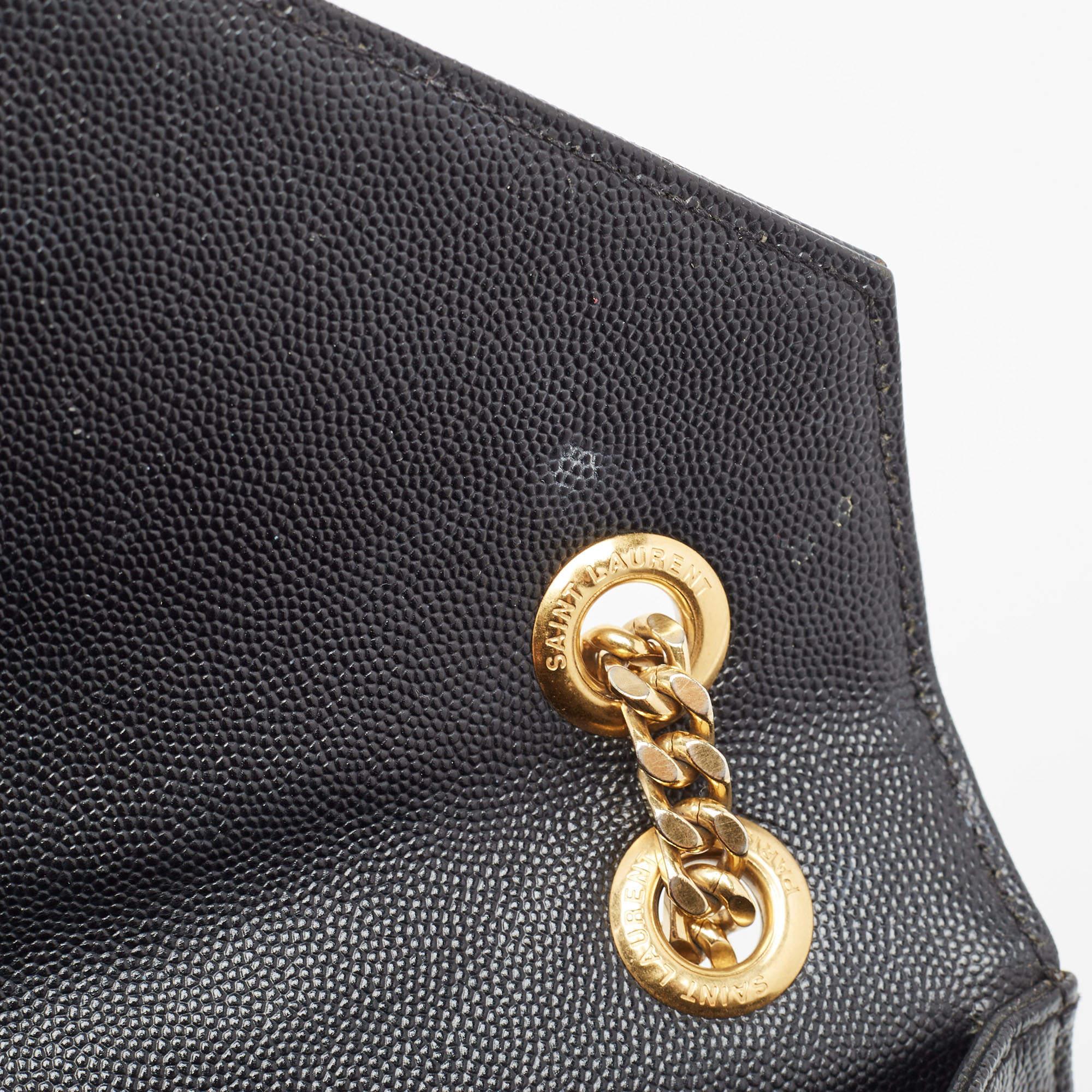 Saint Laurent Black Matelasse Leather Large Monogram Envelope Shoulder Bag For Sale 10