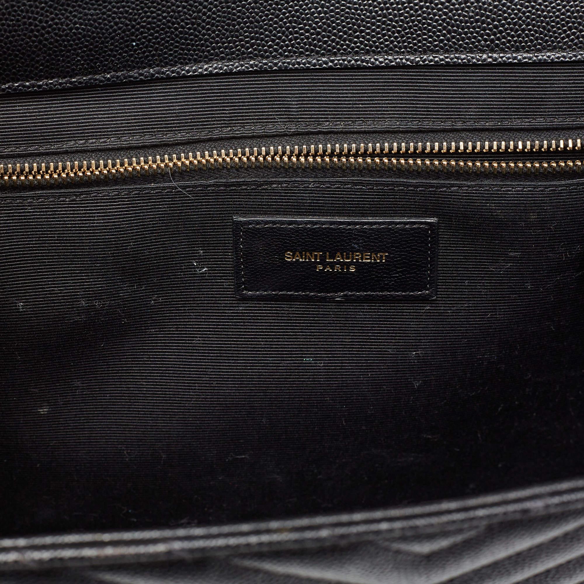 Saint Laurent Black Matelasse Leather Large Monogram Envelope Shoulder Bag For Sale 11