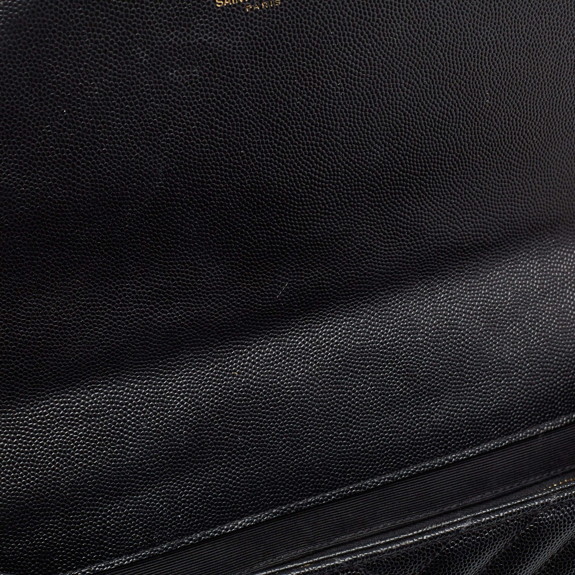 Saint Laurent Black Matelasse Leather Large Monogram Envelope Shoulder Bag For Sale 13