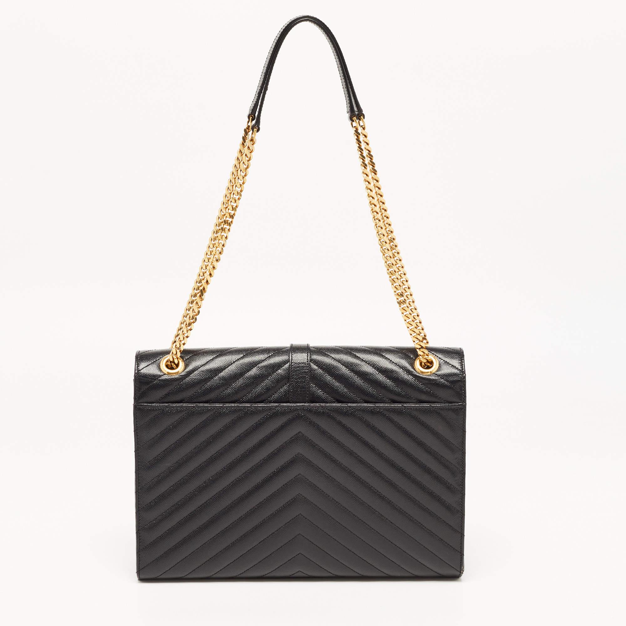 Saint Laurent Black Matelass Leather Large Monogram Envelope