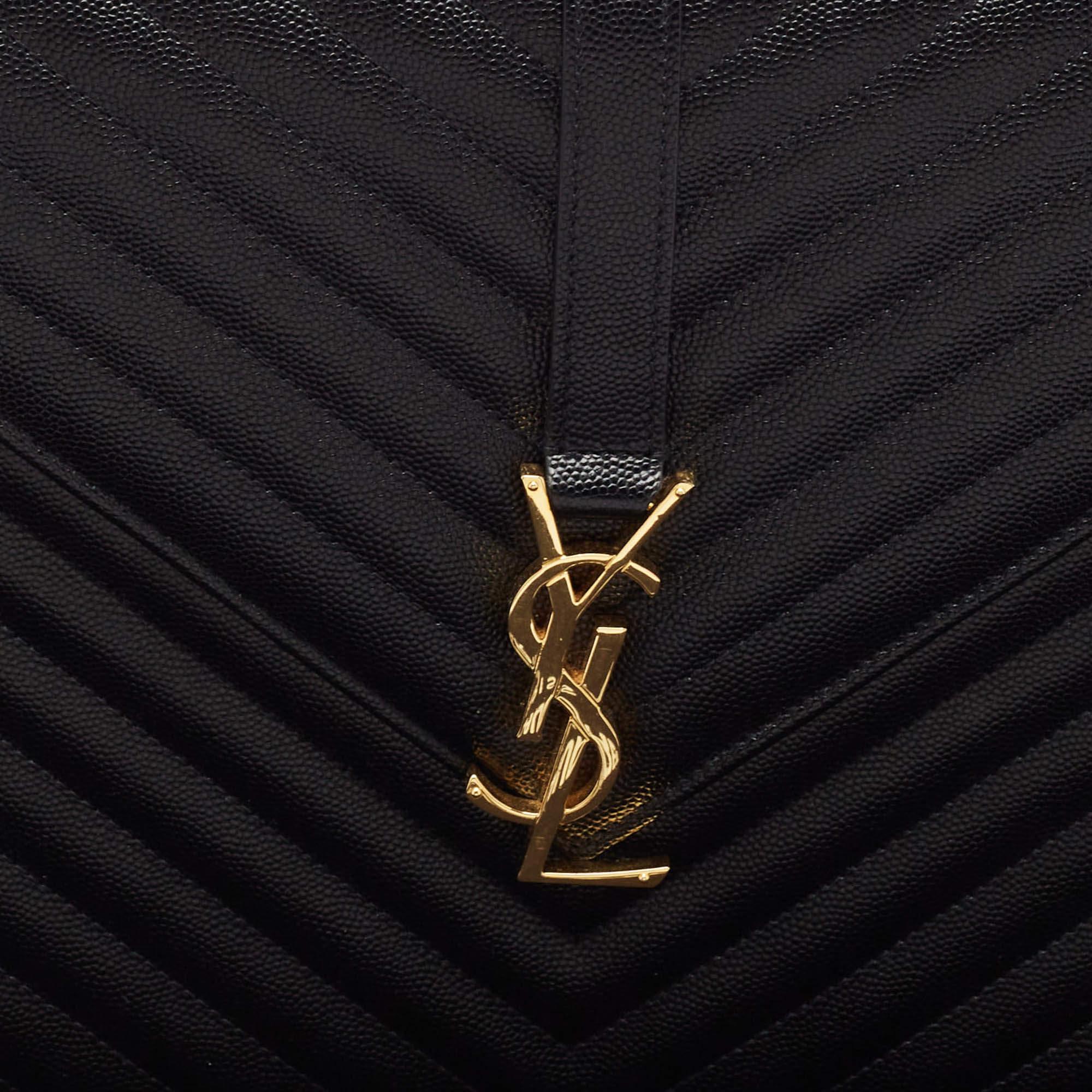 Saint Laurent Black Matelassé Leather Large Monogram Envelope Shoulder Bag 1