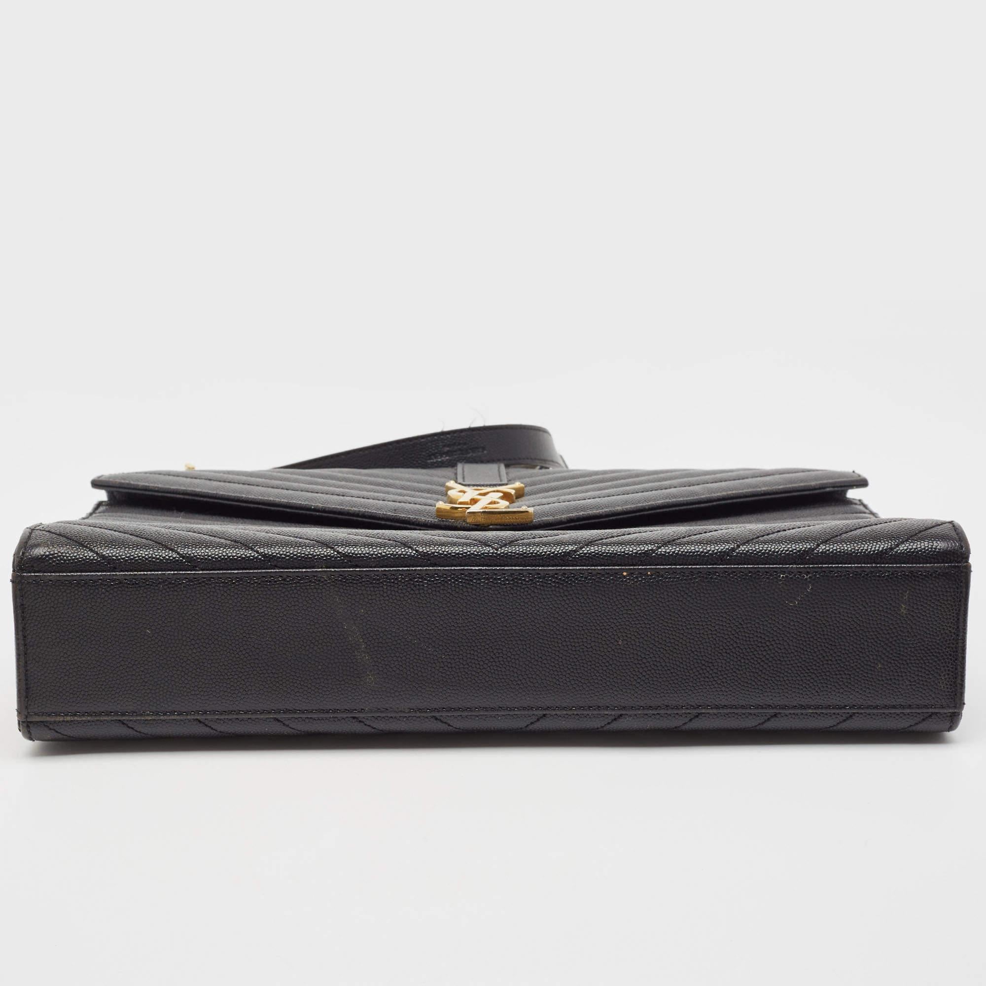 Saint Laurent Black Matelasse Leather Large Monogram Envelope Shoulder Bag For Sale 1