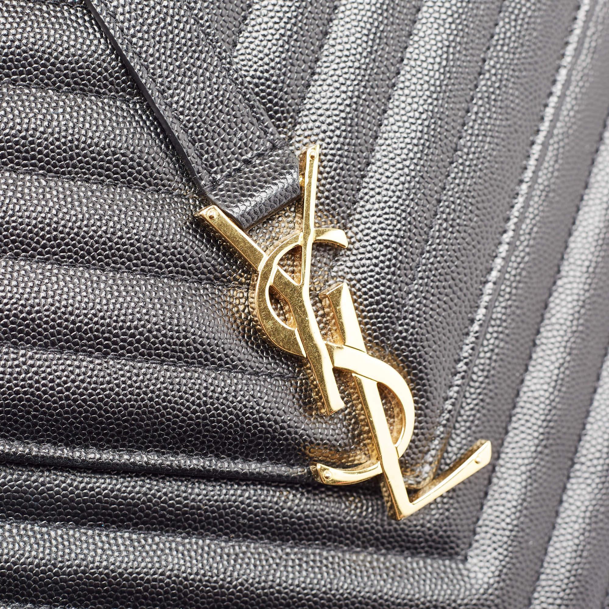 Saint Laurent Black Matelassé Leather Large Monogram Envelope Shoulder Bag 2