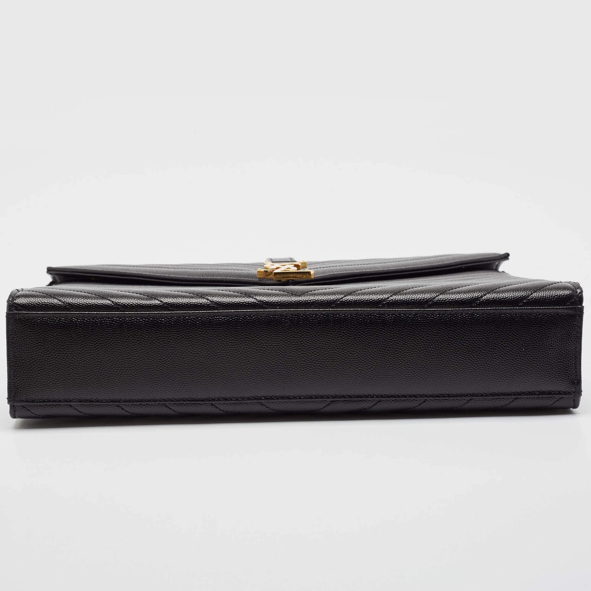 Saint Laurent Black Matelassé Leather Large Monogram Envelope Shoulder Bag 3