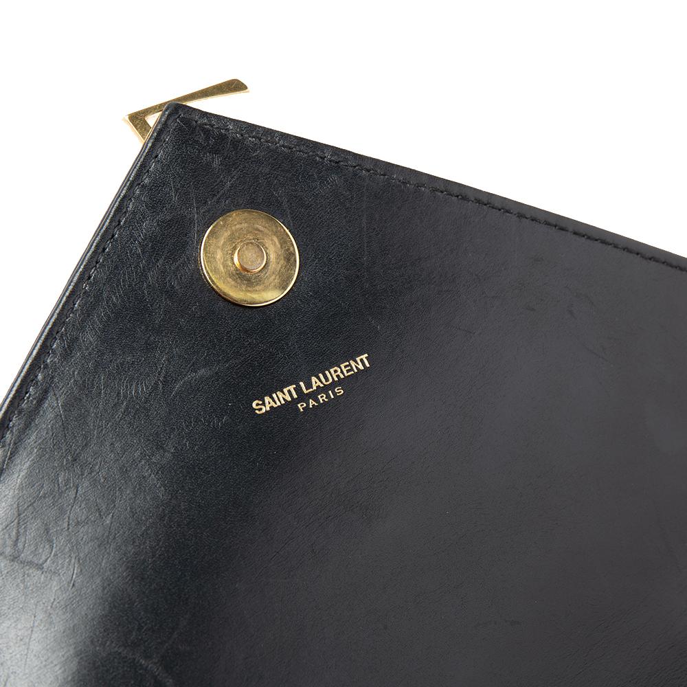 Saint Laurent Black Matelassé Leather Large Monogram Envelope Shoulder Bag 1