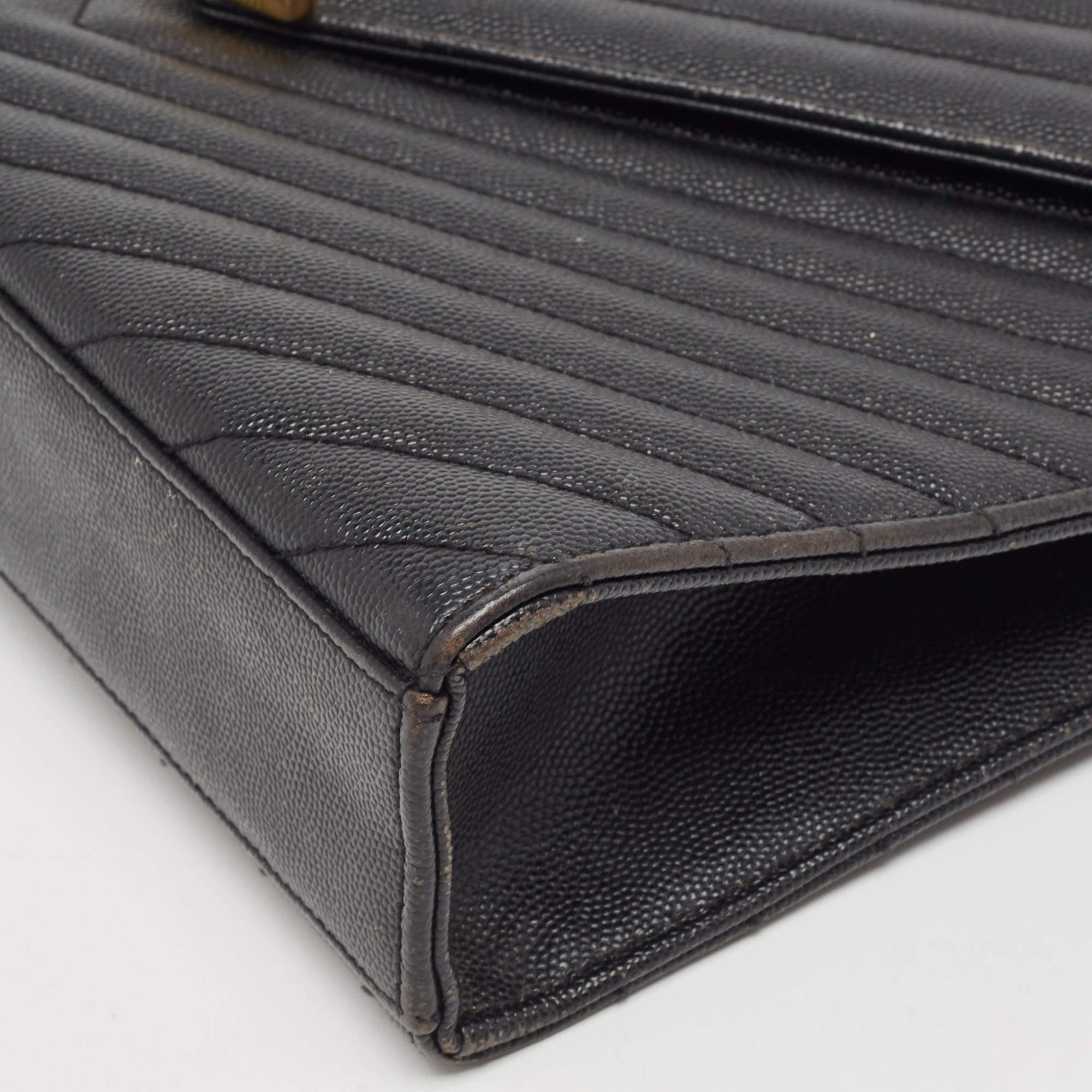 Saint Laurent Black Matelasse Leather Large Monogram Envelope Shoulder Bag For Sale 3