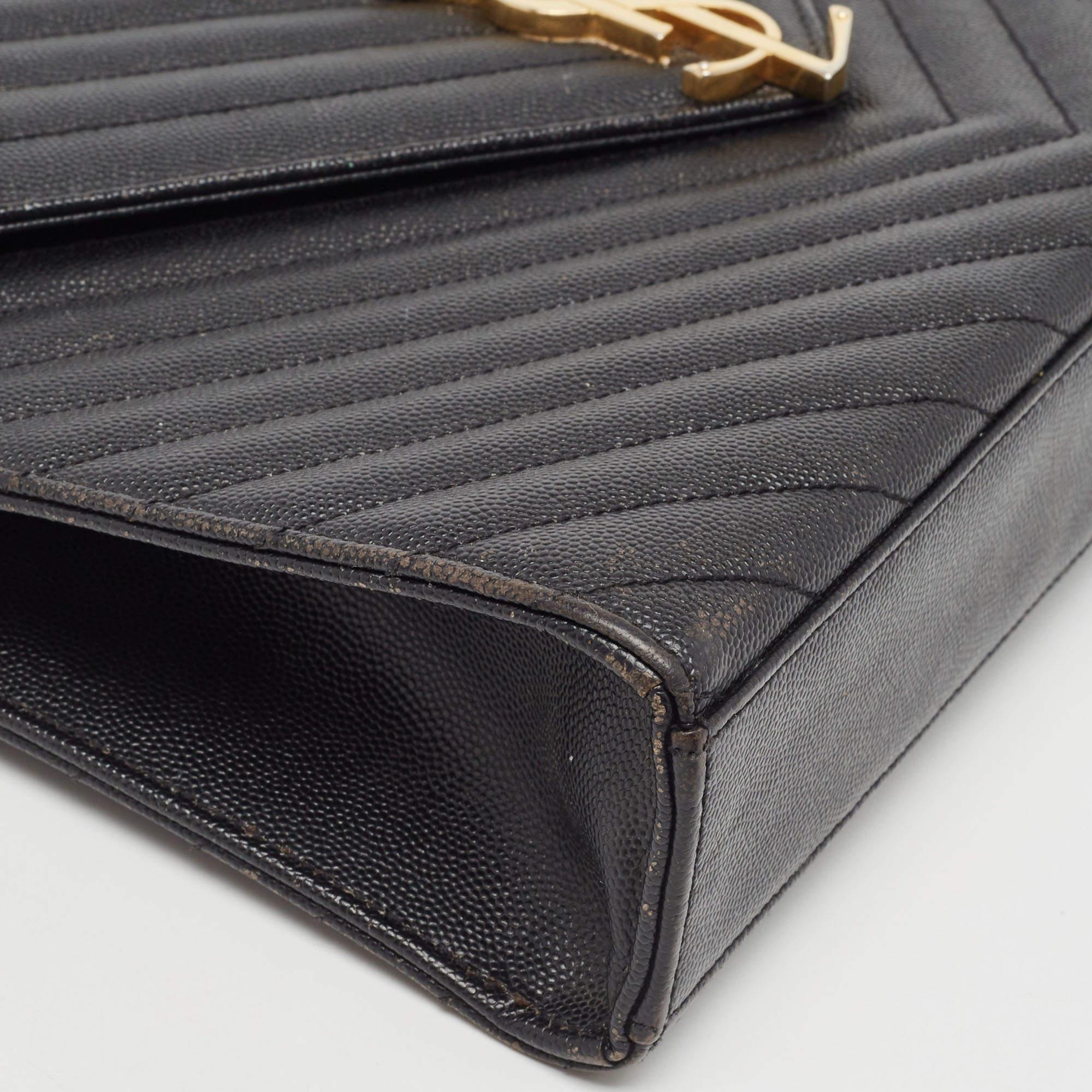 Saint Laurent Black Matelasse Leather Large Monogram Envelope Shoulder Bag For Sale 4