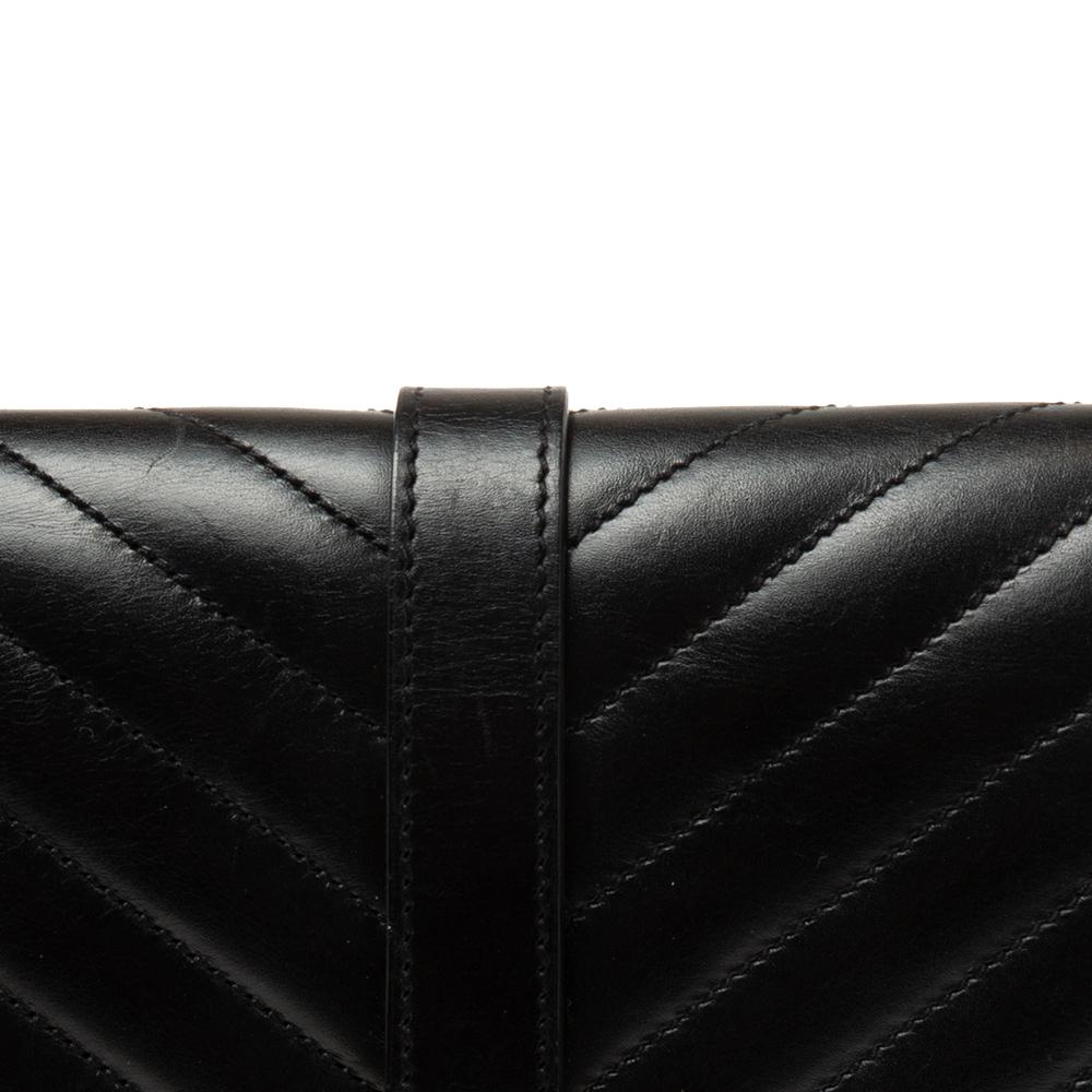 Saint Laurent Black Matelassé Leather Large Monogram Envelope Shoulder Bag 3