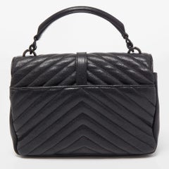 Saint Laurent Schwarzes Matelassé Leder Medium College Top Handle Tasche