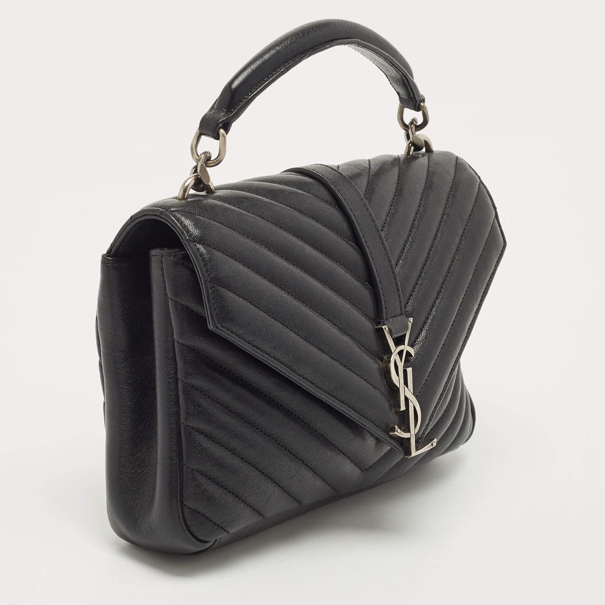 Women's Saint Laurent Black Matelasse Leather Medium College Top Handle Bag