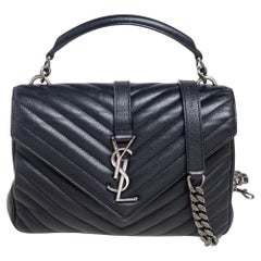 Saint Laurent Black Matelassé Leather Medium College Top Handle Bag