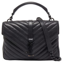 Saint Laurent Black Matelassé Leather Medium College Top Handle Bag