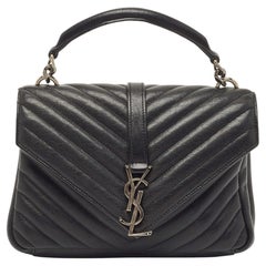 Saint Laurent Black Matelasse Leather Medium College Top Handle Bag