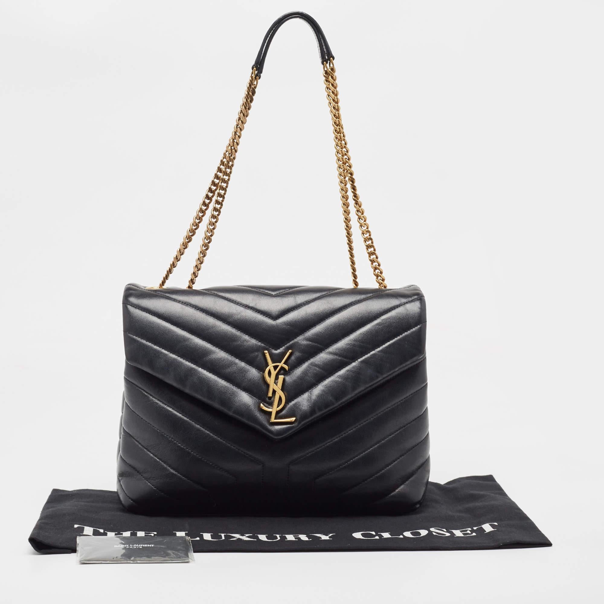 Saint Laurent Black Matelassé Leather Medium LouLou Shoulder Bag 13
