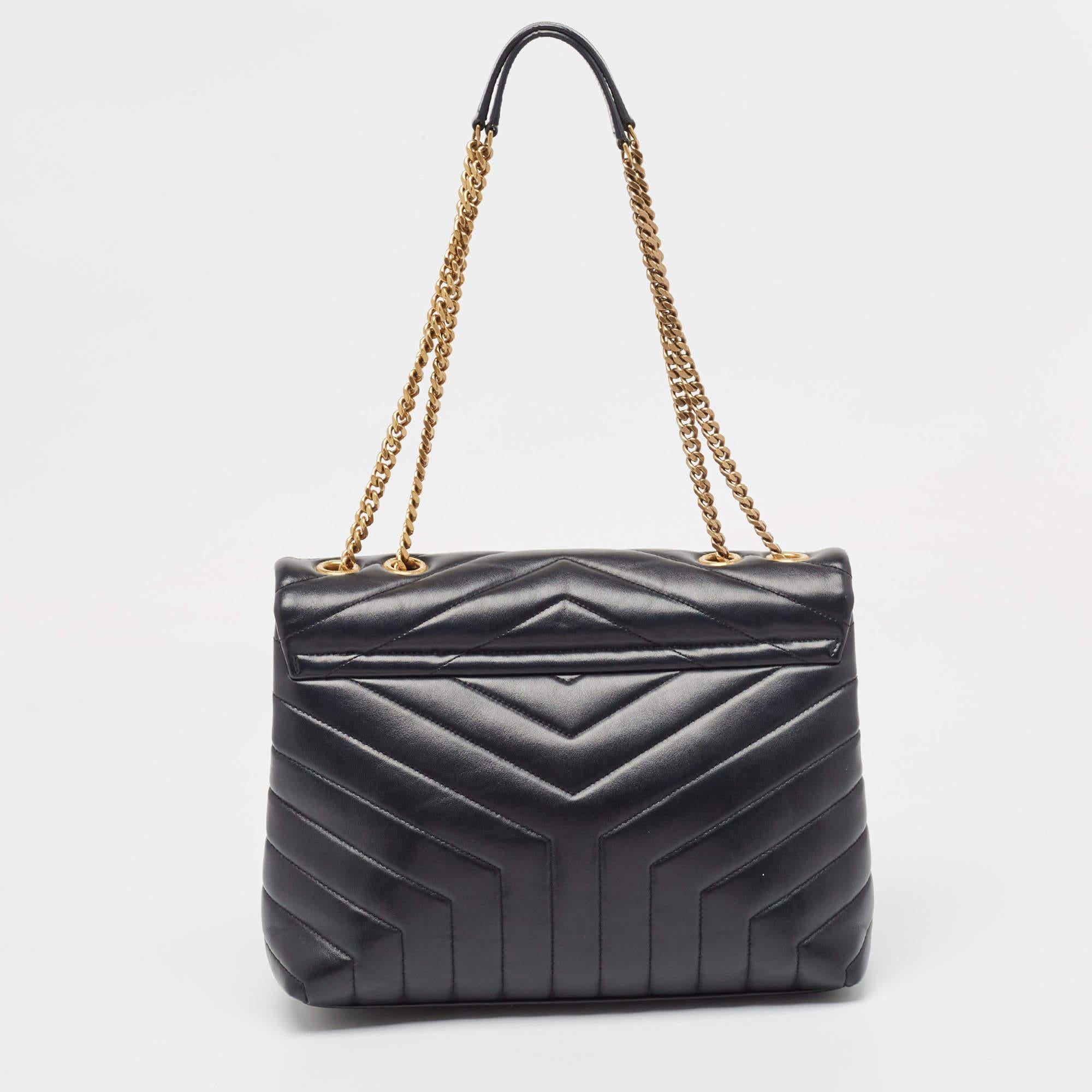 Women's Saint Laurent Black Matelassé Leather Medium LouLou Shoulder Bag