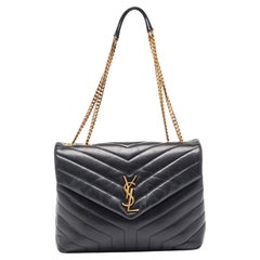 Saint Laurent Black Matelassé Leather Medium LouLou Shoulder Bag