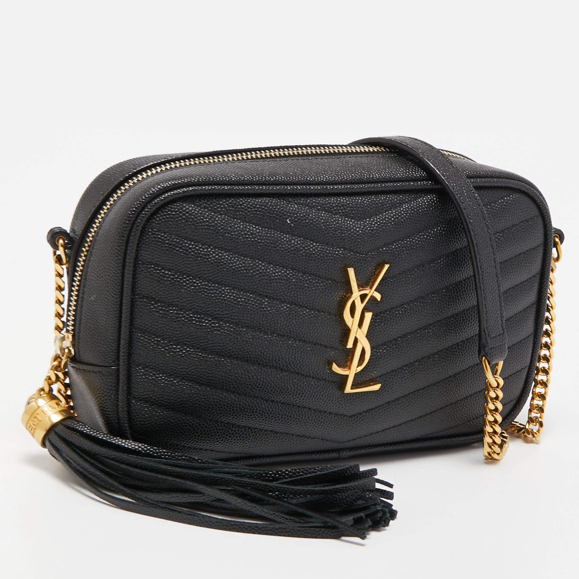 Saint Laurent Black Matelassé Leather Mini Lou Shoulder Bag In Good Condition In Dubai, Al Qouz 2