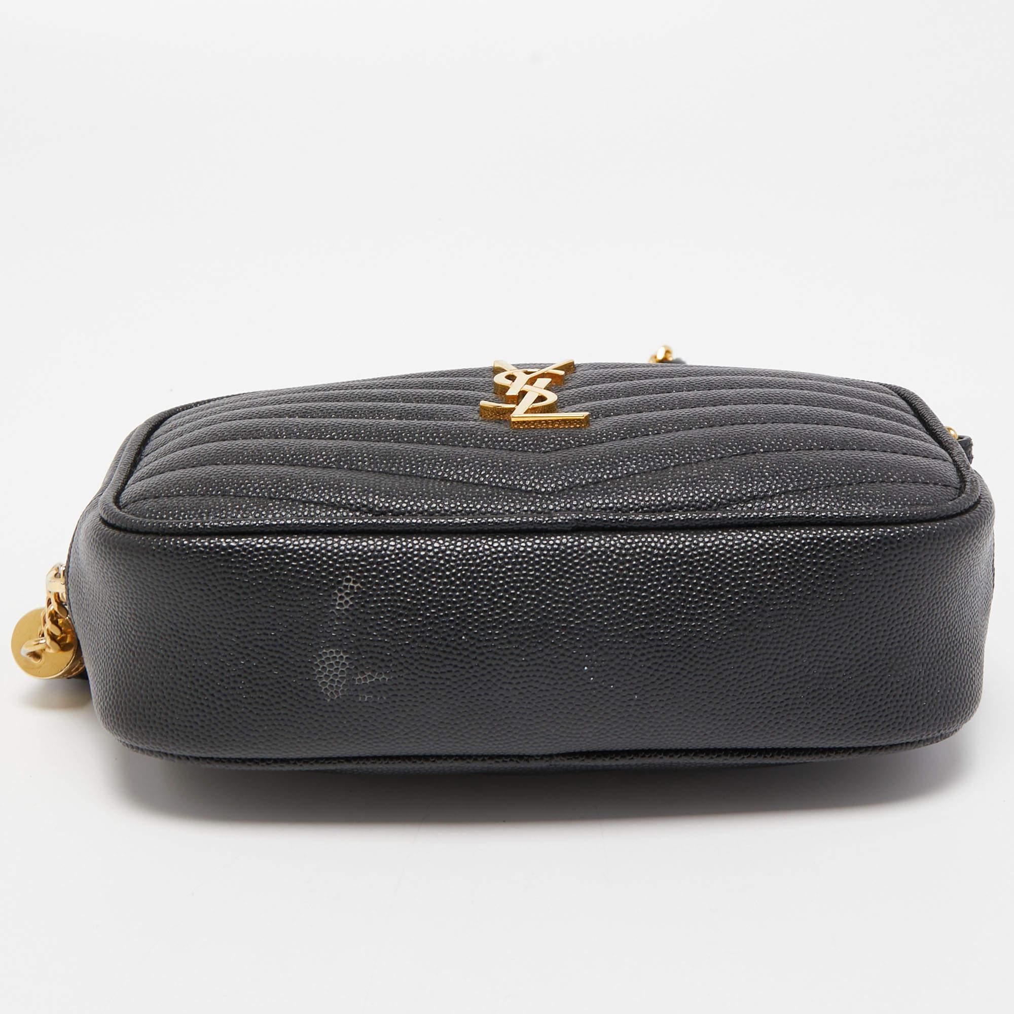 Women's Saint Laurent Black Matelassé Leather Mini Lou Shoulder Bag